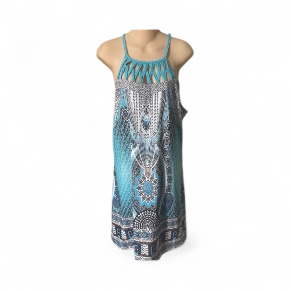 Elegant Blue Patterned Women's Dress